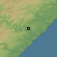 Shaded relief of the 57 km around Mandeni, drawn from the GMTED2010 grid
