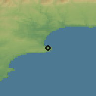 Shaded relief of the 55 km around Mosselbay, drawn from the GMTED2010 grid