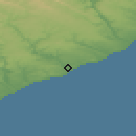 Shaded relief of the 55 km around Port Alfred, drawn from the GMTED2010 grid