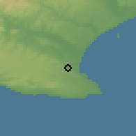 Shaded relief of the 55 km around Port Elizabeth, drawn from the GMTED2010 grid