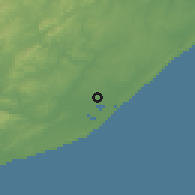 Shaded relief of the 57 km around Richards Bay, drawn from the GMTED2010 grid