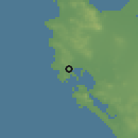 Shaded relief of the 55 km around Saldanha, drawn from the GMTED2010 grid