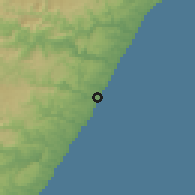 Shaded relief of the 56 km around Scottsburgh, drawn from the GMTED2010 grid