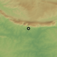 Shaded relief of the 55 km around Swellendam, drawn from the GMTED2010 grid