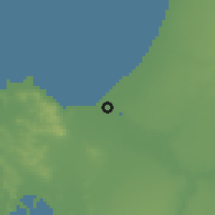 Shaded relief of the 56 km around Velddrif, drawn from the GMTED2010 grid