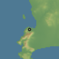 Shaded relief of the 55 km around Cape Town, drawn from the GMTED2010 grid
