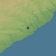 Shaded relief of the 55 km around East London, drawn from the GMTED2010 grid