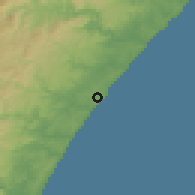 Shaded relief of the 56 km around Ballitoville, drawn from the GMTED2010 grid