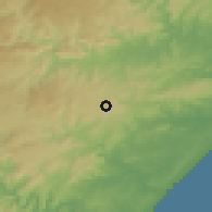 Shaded relief of the 57 km around Eshowe, drawn from the GMTED2010 grid