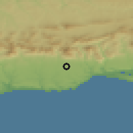 Shaded relief of the 55 km around George, drawn from the GMTED2010 grid
