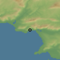 Shaded relief of the 55 km around Hermanus, drawn from the GMTED2010 grid