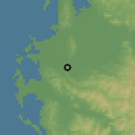 Shaded relief of the 53 km around Fier, drawn from the GMTED2010 grid