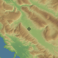 Shaded relief of the 53 km around Gjirokastër, drawn from the GMTED2010 grid