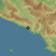 Shaded relief of the 53 km around Himarë, drawn from the GMTED2010 grid
