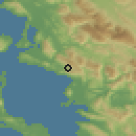 Shaded relief of the 53 km around Konispol, drawn from the GMTED2010 grid