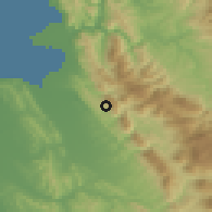 Shaded relief of the 53 km around Krujë, drawn from the GMTED2010 grid