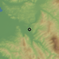 Shaded relief of the 53 km around Kuçovë, drawn from the GMTED2010 grid