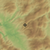 Shaded relief of the 53 km around Kurbnesh, drawn from the GMTED2010 grid