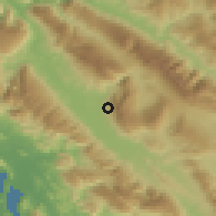Shaded relief of the 53 km around Libohovë, drawn from the GMTED2010 grid