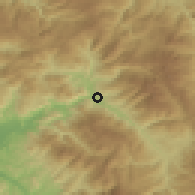 Shaded relief of the 53 km around Librazhd, drawn from the GMTED2010 grid