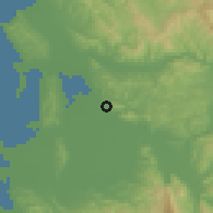 Shaded relief of the 53 km around Lushnjë, drawn from the GMTED2010 grid