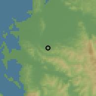 Shaded relief of the 53 km around Patos, drawn from the GMTED2010 grid