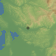 Shaded relief of the 53 km around Peqin, drawn from the GMTED2010 grid