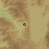 Shaded relief of the 53 km around Përrenjas, drawn from the GMTED2010 grid