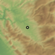 Shaded relief of the 53 km around Burrel, drawn from the GMTED2010 grid
