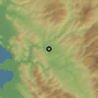 Shaded relief of the 53 km around Rrëshen, drawn from the GMTED2010 grid
