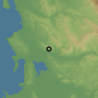 Shaded relief of the 53 km around Rrogozhinë, drawn from the GMTED2010 grid