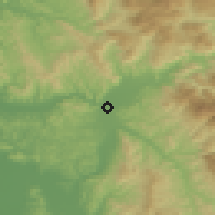 Shaded relief of the 53 km around Cërrik, drawn from the GMTED2010 grid