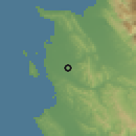 Shaded relief of the 53 km around Shijak, drawn from the GMTED2010 grid
