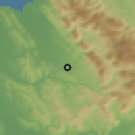 Shaded relief of the 53 km around Tirana, drawn from the GMTED2010 grid