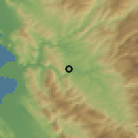 Shaded relief of the 53 km around Ulzë, drawn from the GMTED2010 grid