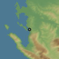 Shaded relief of the 53 km around Vlorë, drawn from the GMTED2010 grid