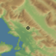 Shaded relief of the 53 km around Delvinë, drawn from the GMTED2010 grid