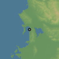 Shaded relief of the 53 km around Divjakë, drawn from the GMTED2010 grid