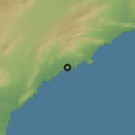 Shaded relief of the 54 km around Águilas, drawn from the GMTED2010 grid