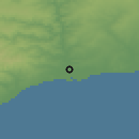 Shaded relief of the 54 km around Ayamonte, drawn from the GMTED2010 grid