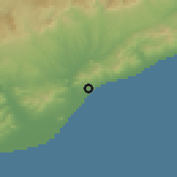 Shaded relief of the 53 km around Badalona, drawn from the GMTED2010 grid