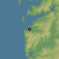 Shaded relief of the 53 km around Baiona, drawn from the GMTED2010 grid