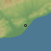 Shaded relief of the 53 km around Barcelona, drawn from the GMTED2010 grid