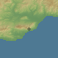 Shaded relief of the 54 km around Benalmádena, drawn from the GMTED2010 grid