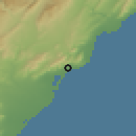 Shaded relief of the 53 km around Benicàssìm, drawn from the GMTED2010 grid