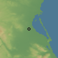 Shaded relief of the 54 km around Benifaió, drawn from the GMTED2010 grid