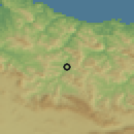 Shaded relief of the 52 km around Bergara, drawn from the GMTED2010 grid
