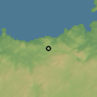 Shaded relief of the 52 km around A Laracha, drawn from the GMTED2010 grid