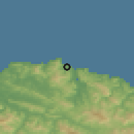 Shaded relief of the 52 km around Bermeo, drawn from the GMTED2010 grid