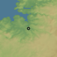 Shaded relief of the 52 km around Betanzos, drawn from the GMTED2010 grid